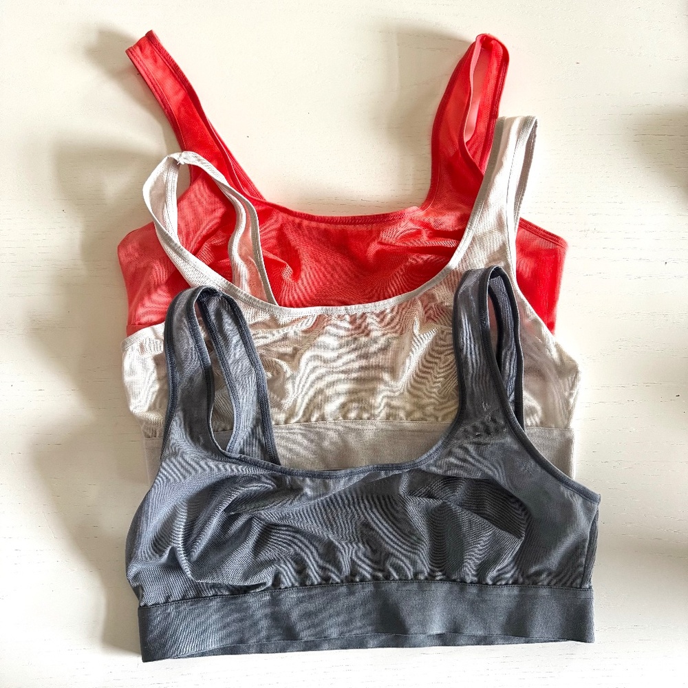 Negative Underwear Red, Cream, and Gray Bras